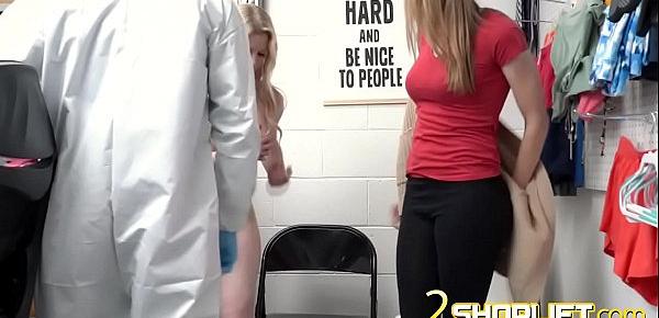  Hot deep throat in the security office by a petite teen thief!